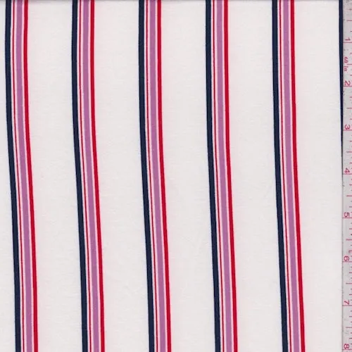 White/Navy/Orchid Stripe Double Brushed Jersey Knit Fabric