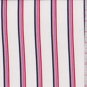 White/Navy/Orchid Stripe Double Brushed Jersey Knit Fabric