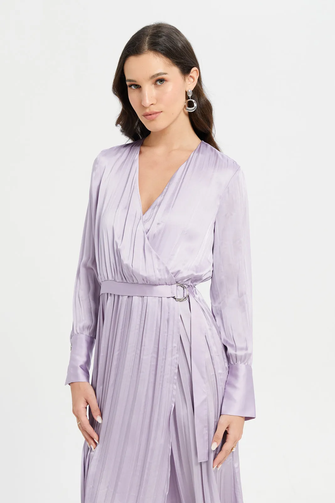 Women Mauve Plain Wrap Crushed Dress