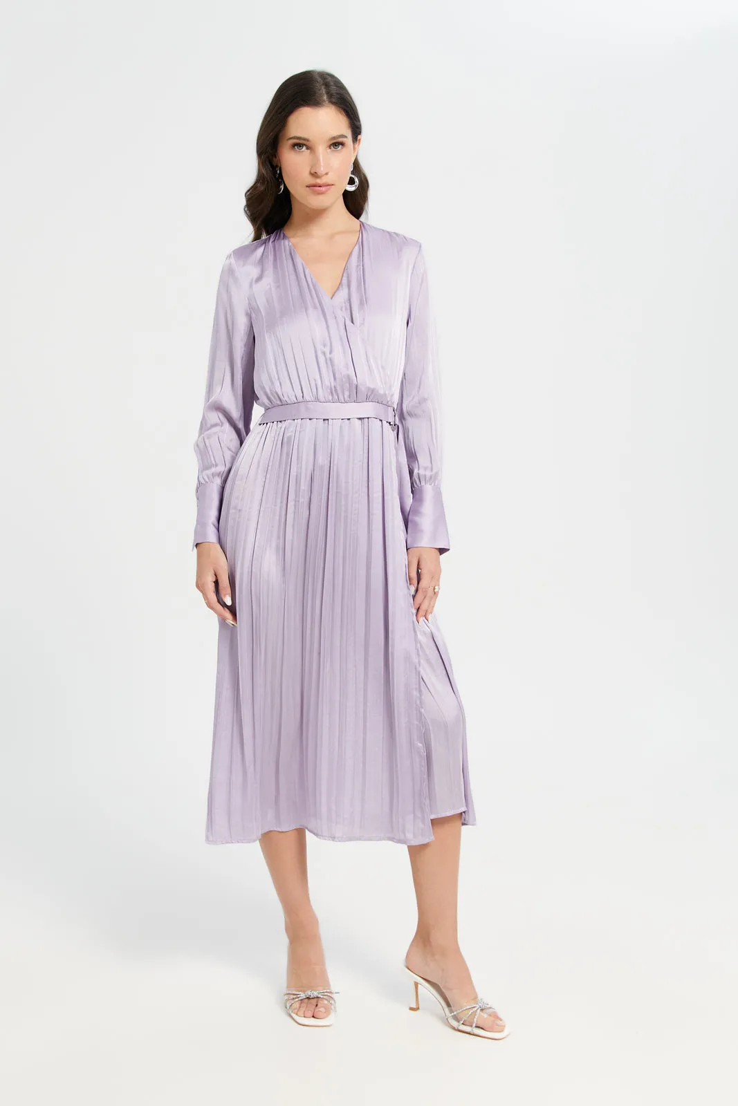 Women Mauve Plain Wrap Crushed Dress